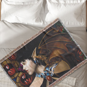 Mystical Elf Dragon Companion Butterfly Fantasy Throw Blanket