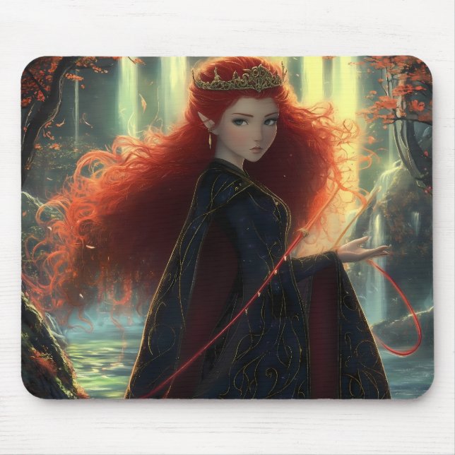 Mystical Elf in an Fantasy Forest Mouse Mat (Front)