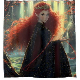 Mystical Elf in an Fantasy Forest Round Shower Curtain