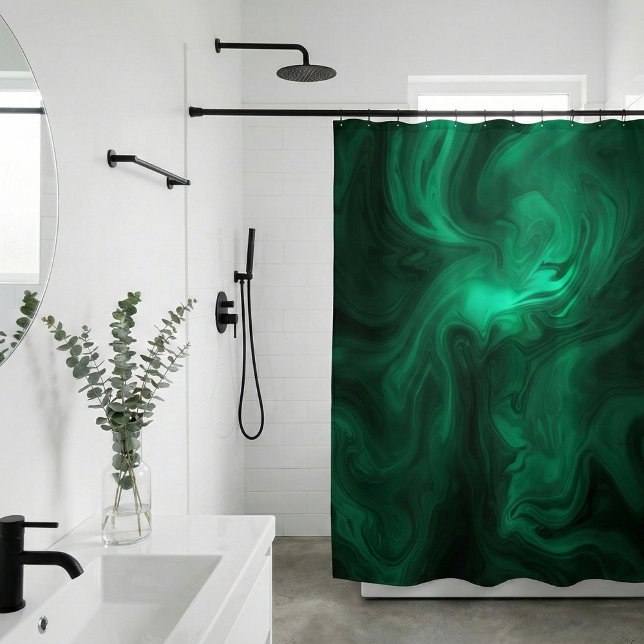 Mystical Emerald Green Swirl Abstract Shower Curtain (Creator Uploaded)