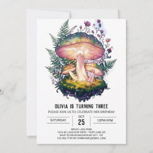 Mystical Enchanted Digital Mushroom Birthday Invitation