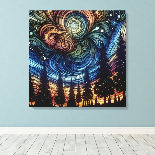 Mystical Ethereal Art with Trees and Night Sky  Canvas Print (Insitu(Wood Floor))