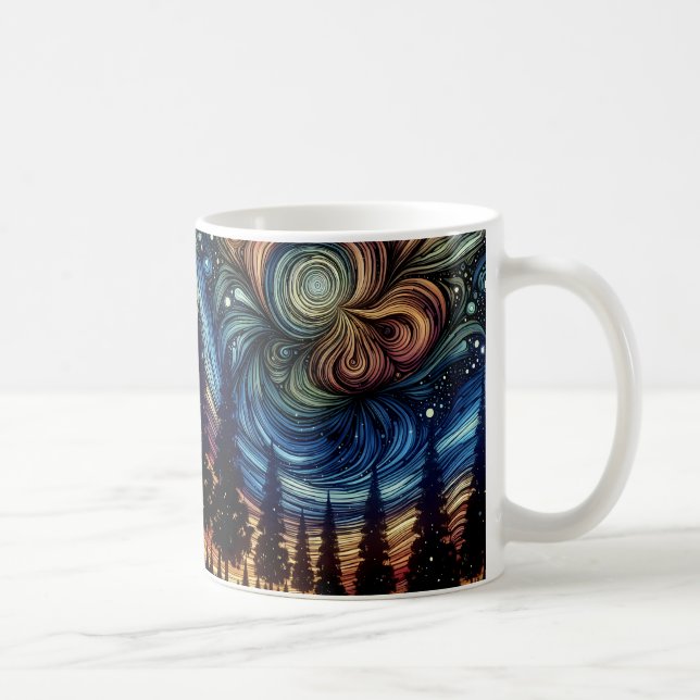 Mystical Ethereal Art with Trees and Night Sky  Coffee Mug (Right)