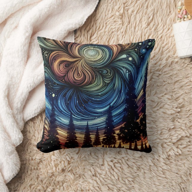 Mystical Ethereal Art with Trees and Night Sky  Cushion (Blanket)