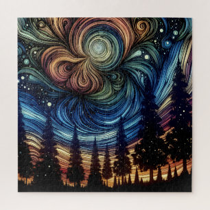 Mystical Ethereal Art with Trees and Night Sky  Jigsaw Puzzle