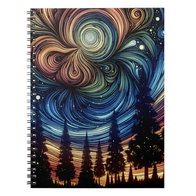 Mystical Ethereal Art with Trees and Night Sky  Notebook (Front)