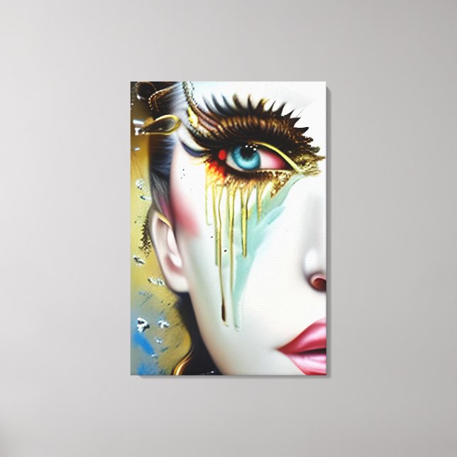 Mystical Ethereal Beautiful Women with Gold Tears Canvas Print (Front)