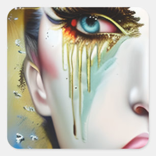 Mystical Ethereal Beautiful Women with Gold Tears Square Sticker