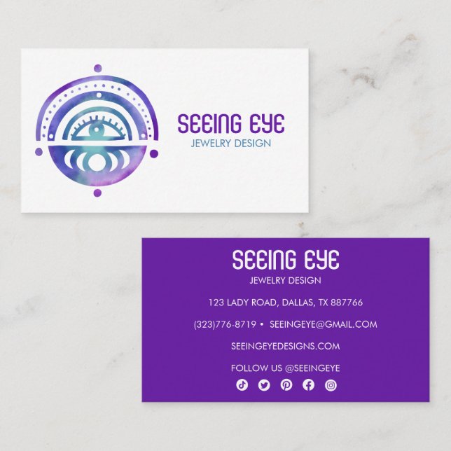 Mystical Eye Magical Elegant Boho Watercolor Chic Business Card (Front/Back)