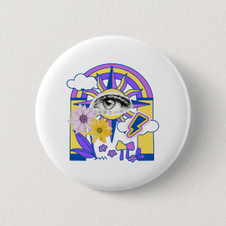 Mystical Eye Rainbow Arch Colourful Floral Boho 6 Cm Round Badge