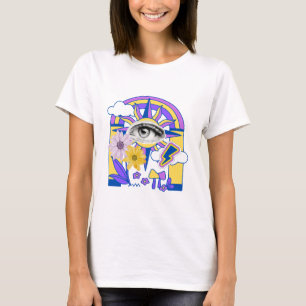 Mystical Eye Rainbow Arch Colourful Floral Boho T-Shirt