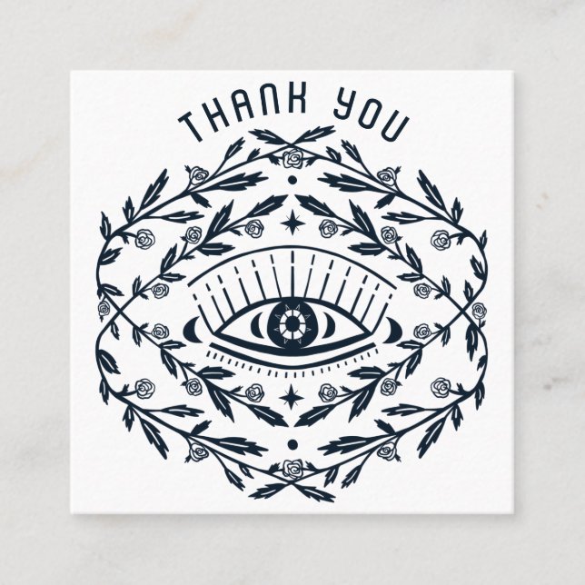 Mystical Eye Roses Magical Boho QR Social THANKS Square Business Card (Front)