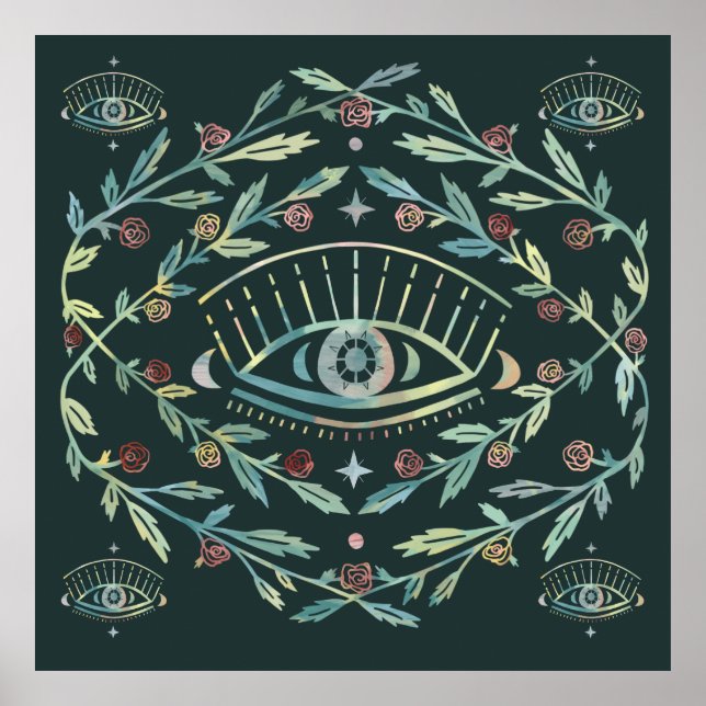 Mystical Eye Roses Vines Magical Boho Colourful  Poster (Front)