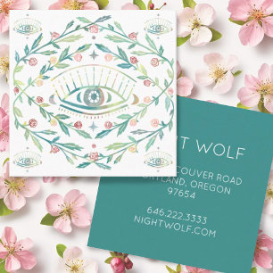 Mystical Eye Roses Vines Magical Boho Colourful  Square Business Card