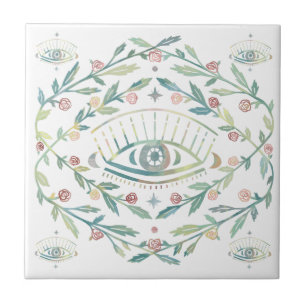 Mystical Eye Roses Vines Magical Boho Colourful   Tile