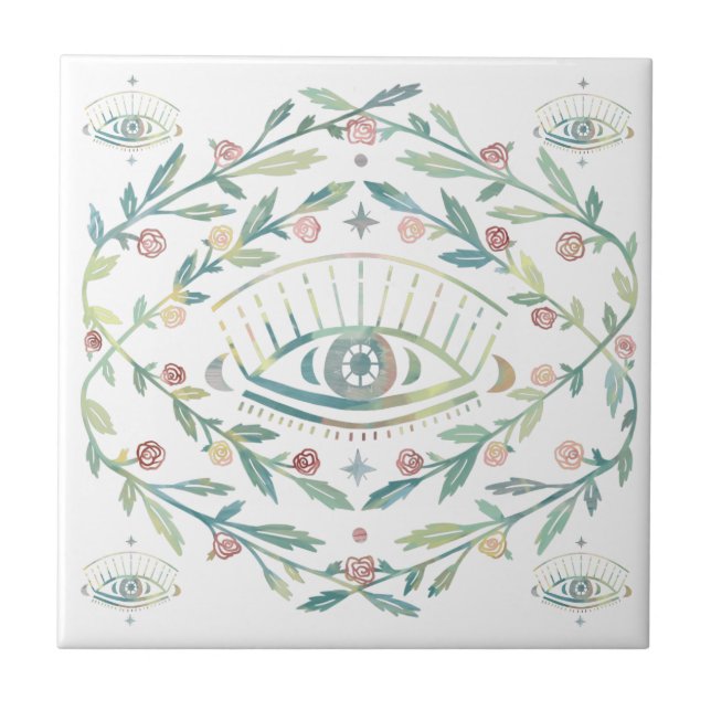 Mystical Eye Roses Vines Magical Boho Colourful   Tile (Front)