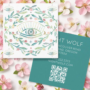 Mystical Eye Roses Vines Magical Boho QR Code Square Business Card