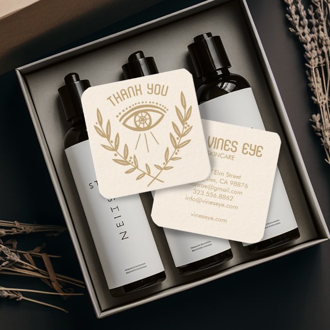 Mystical Eye & Vines Elegant Boho Order Thank You Square Business Card (Mystical eye design thank you note custom business cards)