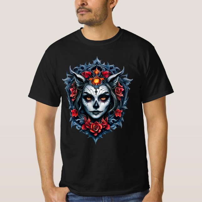 Mystical face with horns. T-Shirt (Front)
