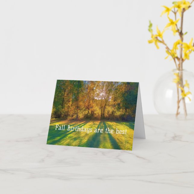 Mystical Fall Trees Birthday Folded Greeting Card (Yellow Flower)