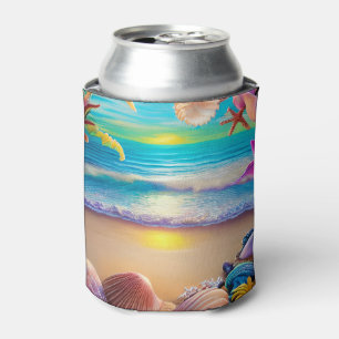 Mystical fantasy beach sunset with tropical flower can cooler