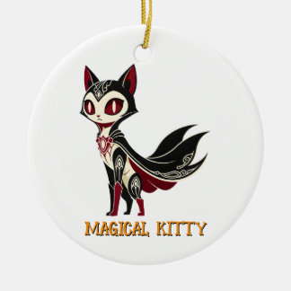 Mystical Fantasy Cat Cartoon Graphic Ceramic Tree Decoration