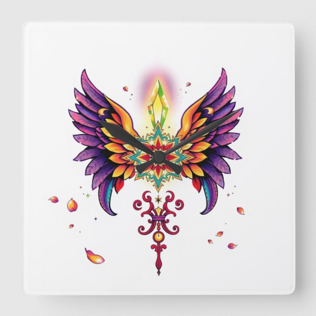 Mystical Fantasy Digital Art Square Wall Clock (Front)