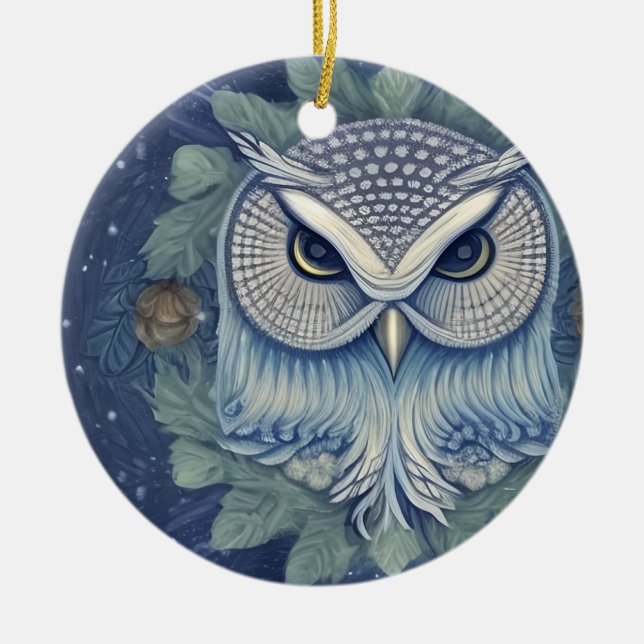 Mystical Fantasy Forest Owl Ceramic Tree Decoration (Front)