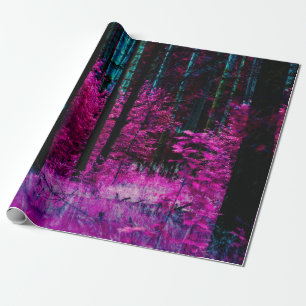 Mystical fantasy forest with purple tree leaves wrapping paper