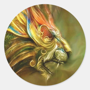 Mystical Fantasy Lion's Head Profile Classic Round Sticker