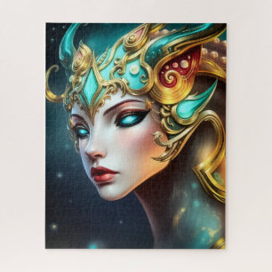 Mystical Fantasy Queen Portrait with Golden Crown Jigsaw Puzzle