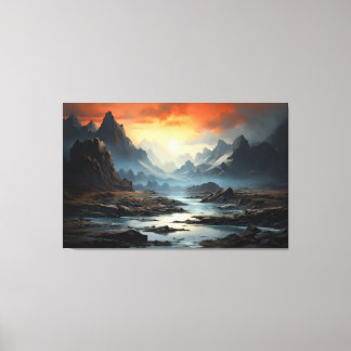 Mystical Fantasy Realm Mountains, River, and Water Canvas Print