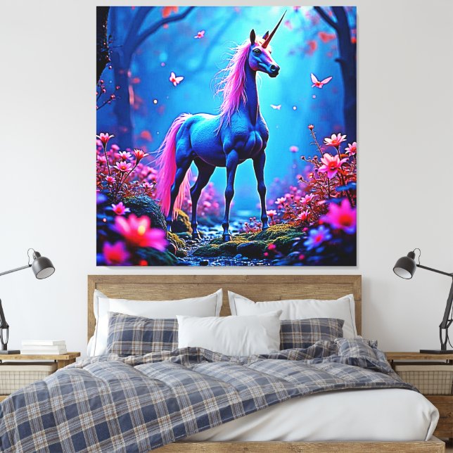 Mystical Fantasy Unicorn Art Canvas Print (Insitu(Bedroom))