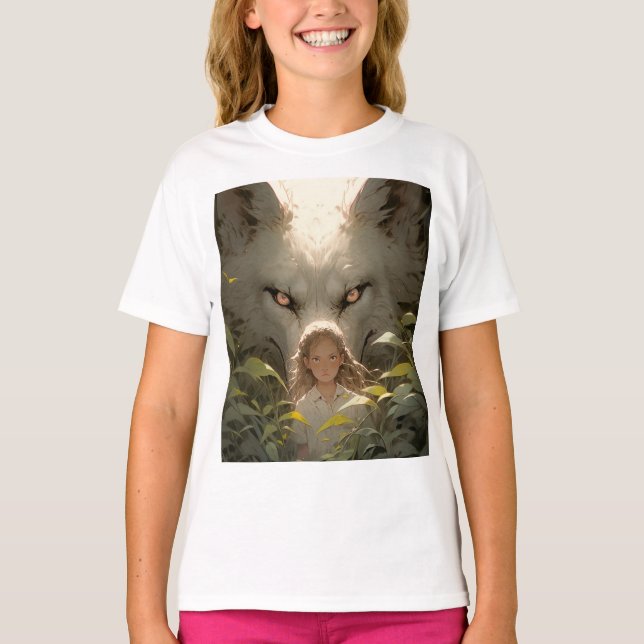 Mystical Fantasy Wolf Guardian Anime T-Shirt (Front)