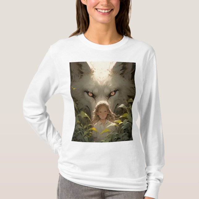 Mystical Fantasy Wolf Guardian Anime T-Shirt (Front)