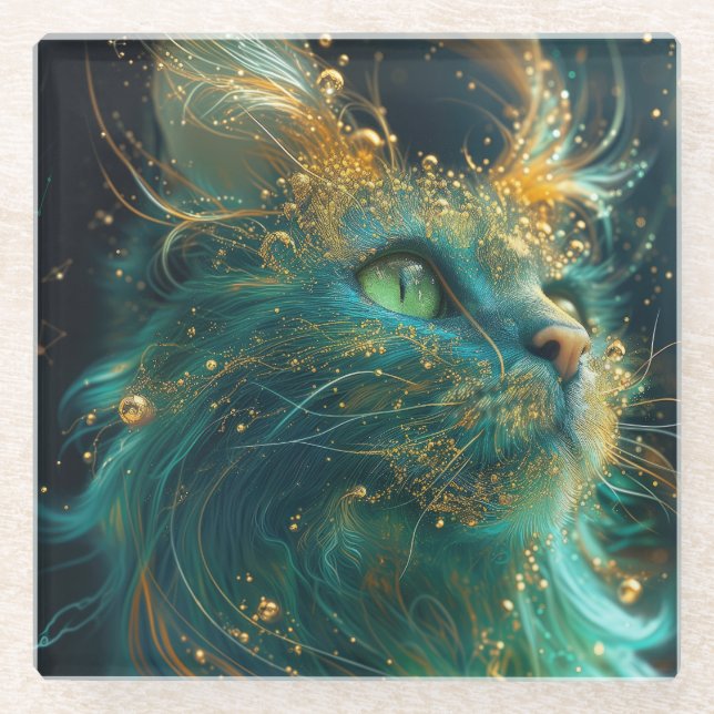 Mystical Feline Glass Coaster (Front)
