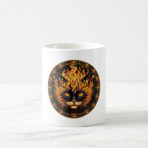 Mystical Fire Cat Mandala Design Coffee Mug