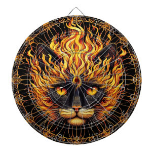 Mystical Fire Cat Mandala Design Dartboard