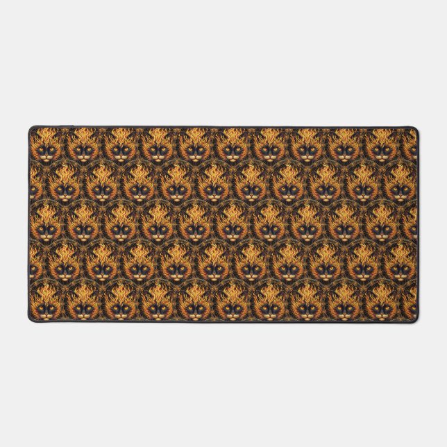 Mystical Fire Cat Mandala Design Desk Mat (Front)