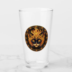 Mystical Fire Cat Mandala Design Glass