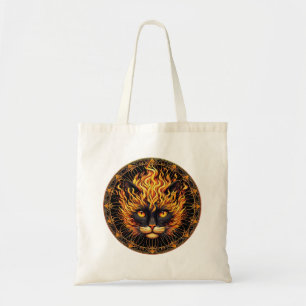 Mystical Fire Cat Mandala Design Tote Bag