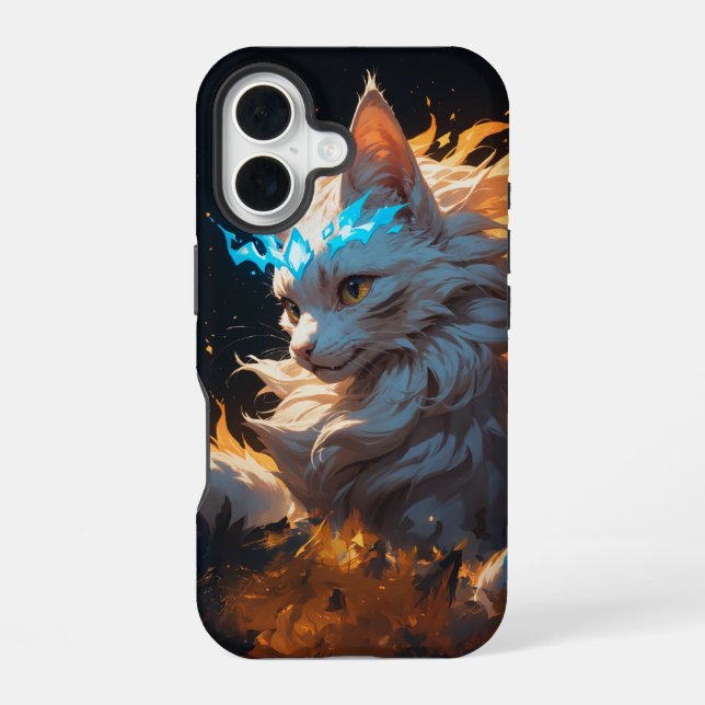 Mystical Flame Cat Familiar iPhone 16 Case (Back)