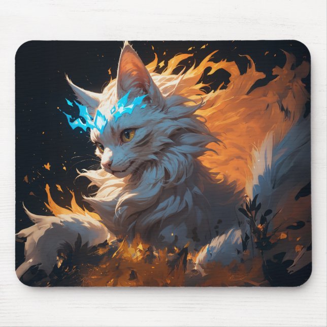 Mystical Flame Cat Familiar Mouse Mat (Front)