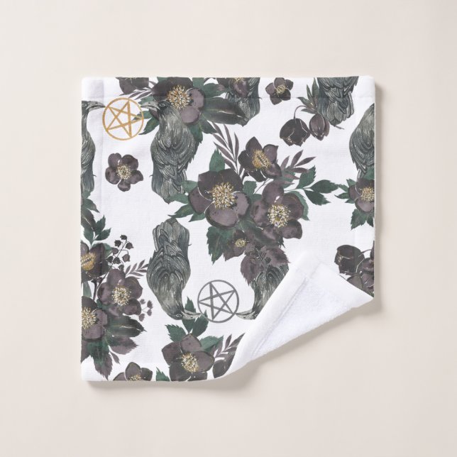 Mystical Floral & Pentagram Bathroom Towel Set  (Wash Cloth)