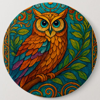 Mystical Folk Art Owl Illustration – Boho Vintage 6 Cm Round Badge