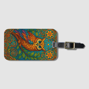 Mystical Folk Art Owl Illustration – Boho Vintage Luggage Tag