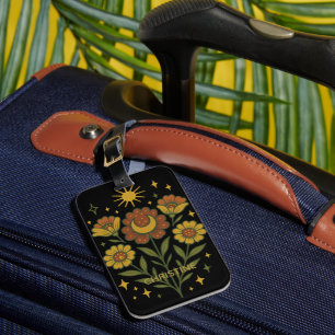 Mystical Folk Flowers Custom Name Luggage Tag