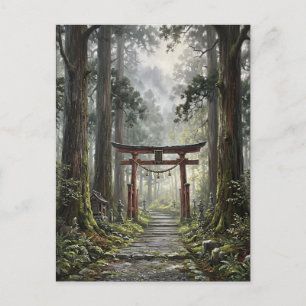 Mystical forest and torii gate that symbolizes it postcard