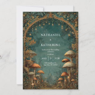 Mystical Forest Arch with Castle View Wedding Invitation