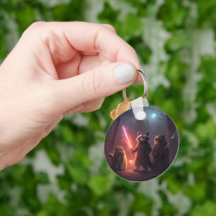 Mystical Forest Battle Animals Art Key Ring
